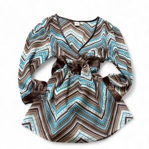 Y2K SO Brown & Teal Chevron Blouse, Women's Size S
